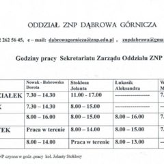 Godziny pracy oddziału ZNP