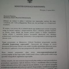List Pani Minister Edukacji Narodowej